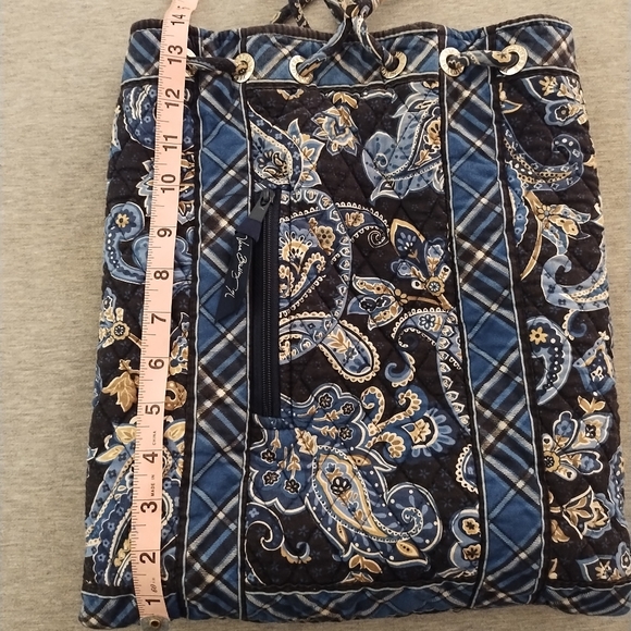 Vera Bradley Drawstring Backpack Blue Floral and Plaid Pattern - Picture 7 of 16